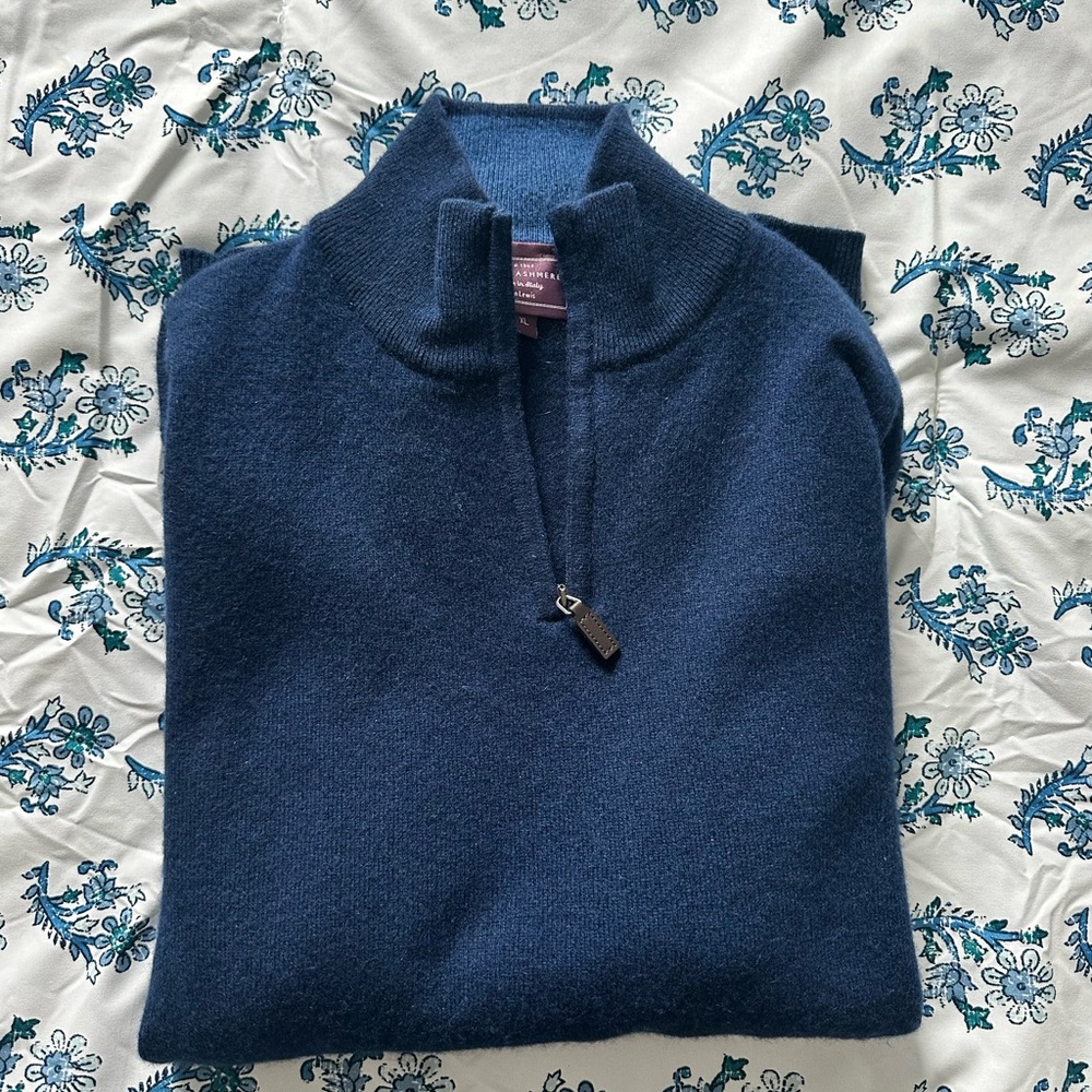 Navy Blue Quarter Zip XL Cashmere Sweater
